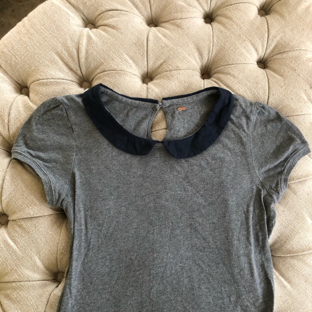 Free People Grey and Navy Collared Shirt
